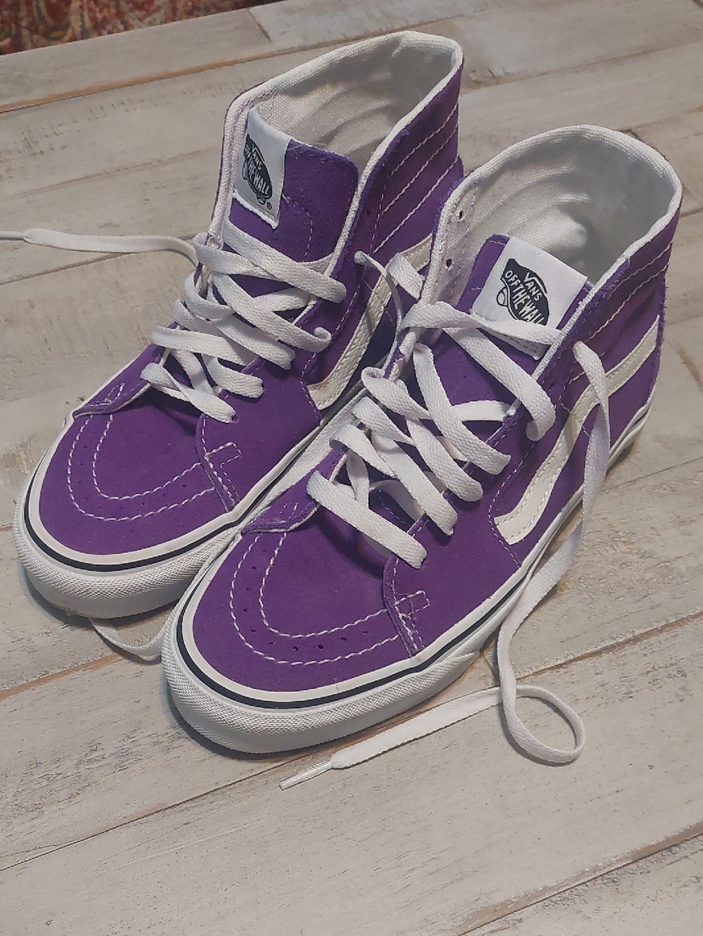 Vans Purple and White High-Top Canvas Sneakers